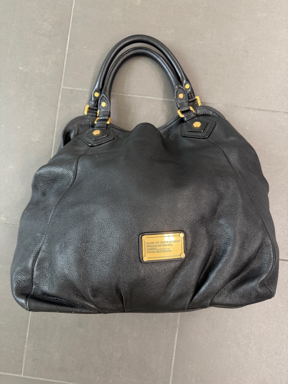 Marc by Marc Jacobs Black Large Leather Bag with Gold Trim